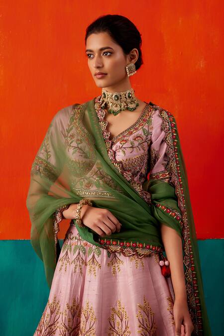 Aman Takyar_Purple Organza, Silk Sequins, Pearls, Cut Peacock Embroidered Bridal Lehenga Set _Online_at_Aza_Fashions