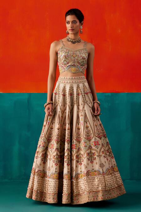 Aman Takyar_Ivory Organza, Silk Cut Work, Pearls, Hand Embroidered Bridal Lehenga Set _Online_at_Aza_Fashions