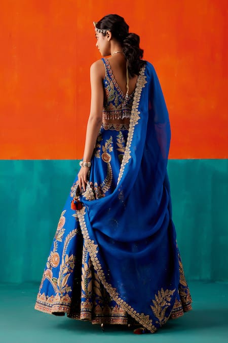 Aman Takyar Bead Drop Tassel Embroidered Bridal Lehenga Set 