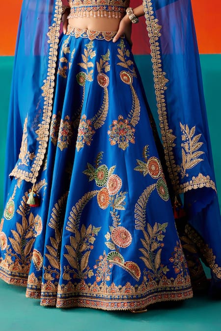 Shop_Aman Takyar_Blue Organza, Silk Cut Work, Sequins, Drop Tassel Embroidered Bridal Lehenga Set _Online_at_Aza_Fashions
