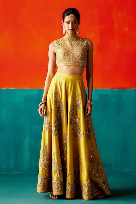 Aman Takyar Green Organza, Silk Sequins, Pearls, Embroidery High Sharara Set With Blouse Online at Aza Fashions Aman Takyar_Green Organza, Silk Sequins, Pearls, Embroidery High Sharara Set With Blouse _Online_at_Aza_Fashions