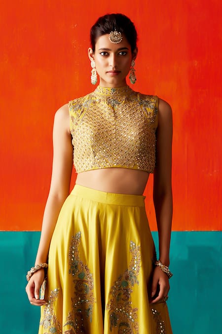 Buy Aman Takyar Green Organza, Silk Sequins, Pearls, Embroidery High Sharara Set With Blouse Online at Aza Fashions Buy_Aman Takyar_Green Organza, Silk Sequins, Pearls, Embroidery High Sharara Set With Blouse _Online_at_Aza_Fashions