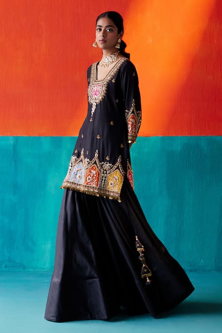 Aman Takyar Contrast Applique Work Kurta Sharara Set 
