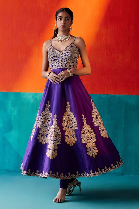 Shop Aman Takyar Purple Organza, Silk Cut Work, Embroidery, Pearls, Scallop Hem Anarkali Pant Set at Aza Fashions Shop_Aman Takyar_Purple Organza, Silk Cut Work, Embroidery, Pearls, Scallop Hem Anarkali Pant Set _at_Aza_Fashions