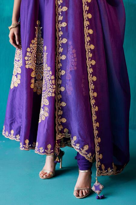 Aman Takyar Purple Organza, Silk Cut Work, Embroidery, Pearls, Scallop Hem Anarkali Pant Set Online at Aza Fashions Aman Takyar_Purple Organza, Silk Cut Work, Embroidery, Pearls, Scallop Hem Anarkali Pant Set _Online_at_Aza_Fashions
