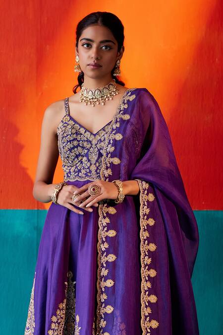 Buy Aman Takyar Purple Organza, Silk Cut Work, Embroidery, Pearls, Scallop Hem Anarkali Pant Set Online at Aza Fashions Buy_Aman Takyar_Purple Organza, Silk Cut Work, Embroidery, Pearls, Scallop Hem Anarkali Pant Set _Online_at_Aza_Fashions