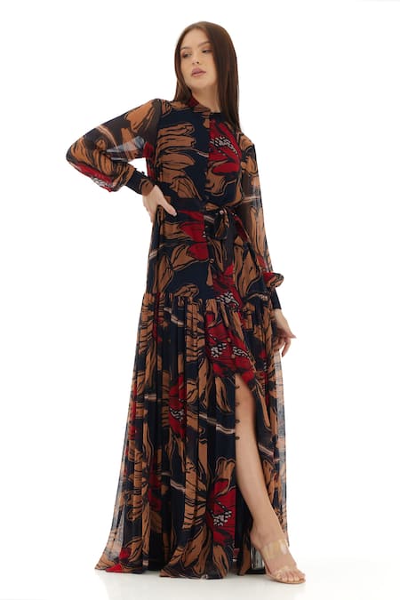 KoAi Floral Print Bishop Sleeves Dress 