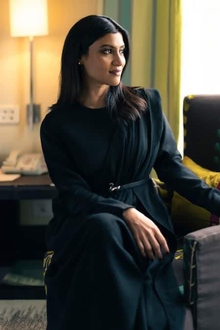 Buy Ampm Black Wool Embroidery Cord Pre-draped Saree Buy_Ampm_Black Wool Embroidery Cord Pre-draped Saree