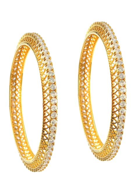 Noor_Gold Plated Zari, Stones Zircon Studded Bangles- Set Of 2_Online_at_Aza_Fashions