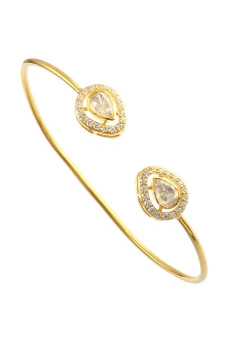 Noor_Gold Plated Crystals Stone Studded Drop Pattern Bangle_Online_at_Aza_Fashions