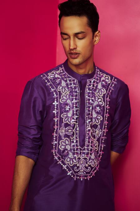 Buy Krisha Sunny Ramani Purple Crepe Embroidered Sequin Cutdana Kurta Set Online at Aza Fashions Buy_Krisha Sunny Ramani_Purple Crepe Embroidered Sequin Cutdana Kurta Set _Online_at_Aza_Fashions