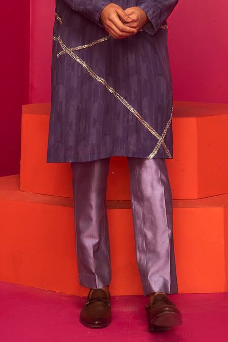 Krisha Sunny Ramani Purple Crepe Printed Geometric Stripe Placement Embroidered Kurta Set Online at Aza Fashions Krisha Sunny Ramani_Purple Crepe Printed Geometric Stripe Placement Embroidered Kurta Set _Online_at_Aza_Fashions