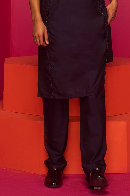 Krisha Sunny Ramani Blue Crepe Embroidered Bead Sequin Placement Kurta Set Online at Aza Fashions Krisha Sunny Ramani_Blue Crepe Embroidered Bead Sequin Placement Kurta Set _Online_at_Aza_Fashions