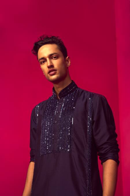 Krisha Sunny Ramani Blue Crepe Embroidered Bead Sequin Placement Kurta Set at Aza Fashions Krisha Sunny Ramani_Blue Crepe Embroidered Bead Sequin Placement Kurta Set _at_Aza_Fashions