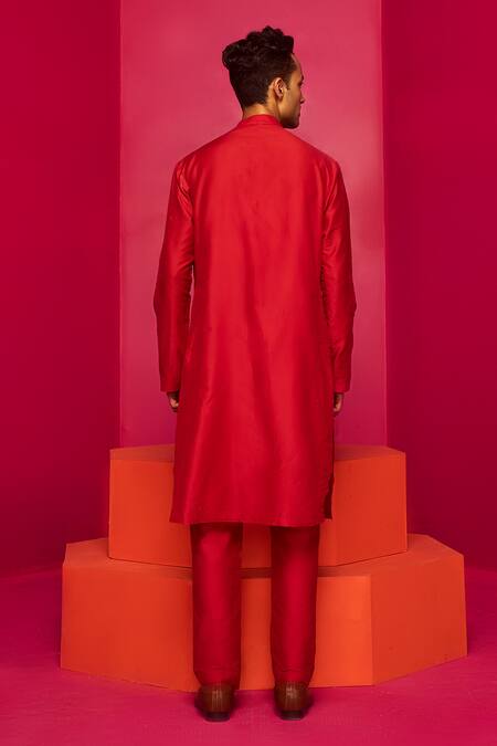 Shop Krisha Sunny Ramani Red Cotton Silk Embroidered Bead Kurta Set at Aza Fashions Shop_Krisha Sunny Ramani_Red Cotton Silk Embroidered Bead Kurta Set _at_Aza_Fashions