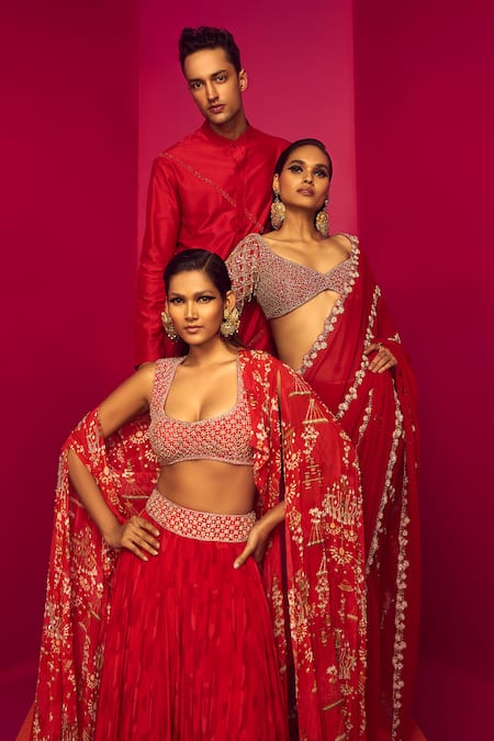 Krisha Sunny Ramani Red Cotton Silk Embroidered Bead Kurta Set at Aza Fashions Krisha Sunny Ramani_Red Cotton Silk Embroidered Bead Kurta Set _at_Aza_Fashions