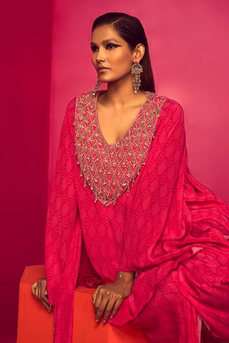 Buy Krisha Sunny Ramani Fuchsia Crepe Beads, Sequins, Crystals Geometric Print Kurta And Dhoti Skirt Set Online at Aza Fashions Buy_Krisha Sunny Ramani_Fuchsia Crepe Beads, Sequins, Crystals Geometric Print Kurta And Dhoti Skirt Set _Online_at_Aza_Fashions