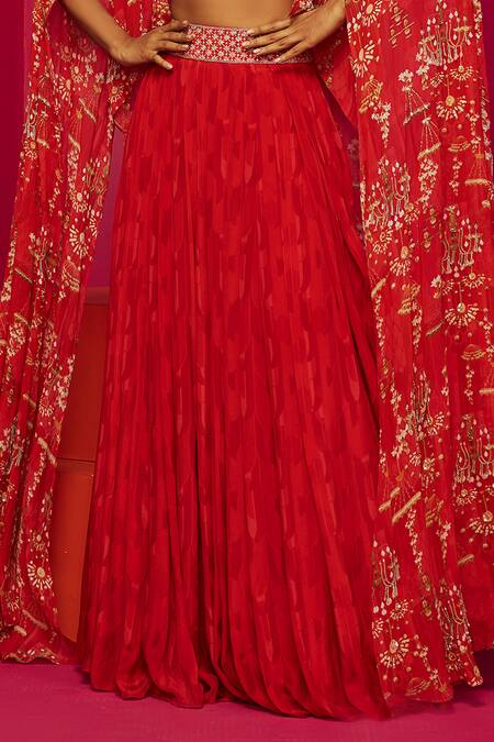 Krisha Sunny Ramani Red Crepe, Georgette Embroidery, Sequins, Cut Chandelier Print Cape Lehenga Set Online at Aza Fashions Krisha Sunny Ramani_Red Crepe, Georgette Embroidery, Sequins, Cut Chandelier Print Cape Lehenga Set _Online_at_Aza_Fashions