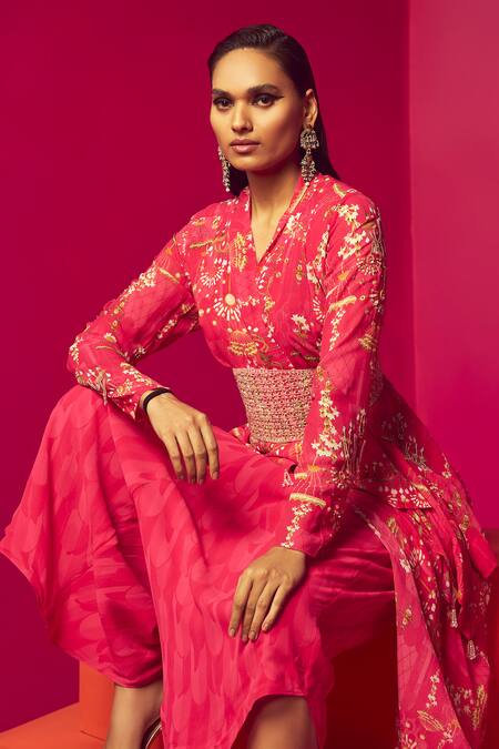 Buy Krisha Sunny Ramani Pink Georgette Sequins, Cut Work, Printed Layered Kurta And Dhoti Pant Set Online at Aza Fashions Buy_Krisha Sunny Ramani_Pink Georgette Sequins, Cut Work, Printed Layered Kurta And Dhoti Pant Set _Online_at_Aza_Fashions