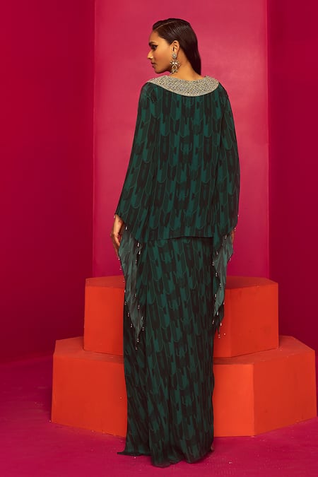 Shop Krisha Sunny Ramani Green Crepe Sequins V-neck Scallop Print Kurta And Dhoti Skirt Set at Aza Fashions Shop_Krisha Sunny Ramani_Green Crepe Sequins V-neck Scallop Print Kurta And Dhoti Skirt Set _at_Aza_Fashions