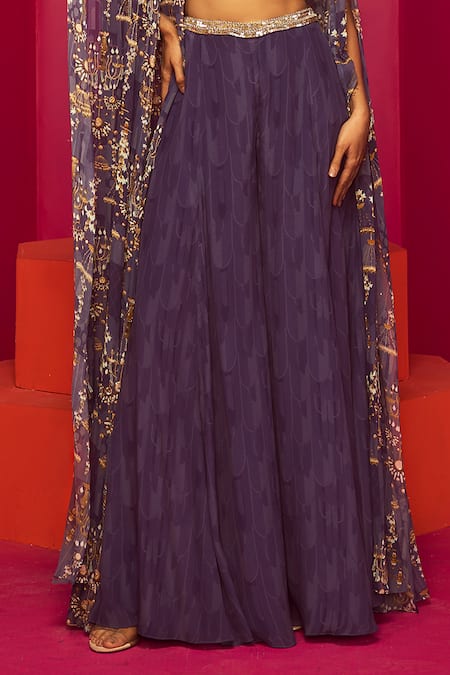 Krisha Sunny Ramani Purple Crepe Sequins, Crystals Halter Neck Chandelier Print Cape Sharara Set Online at Aza Fashions Krisha Sunny Ramani_Purple Crepe Sequins, Crystals Halter Neck Chandelier Print Cape Sharara Set _Online_at_Aza_Fashions