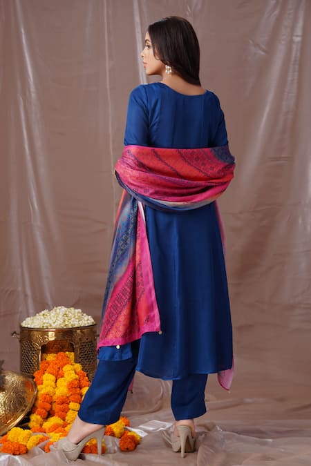 Shop_Amani_Blue Satin, Silk Mirrors, Embroidery, Sequins Round Neck Thread And Anarkali Set_at_Aza_Fashions