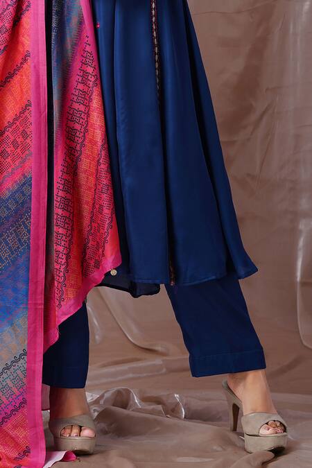 Amani_Blue Satin, Silk Mirrors, Embroidery, Sequins Round Neck Thread And Anarkali Set_Online_at_Aza_Fashions