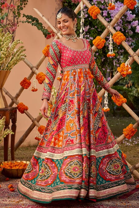 Buy Kalista Multi Color Silk Beads, Sequins Adhaya Printed Panelled Anarkali With Dupatta Online at Aza Fashions Buy_Kalista_Multi Color Silk Beads, Sequins Adhaya Printed Panelled Anarkali With Dupatta _Online_at_Aza_Fashions