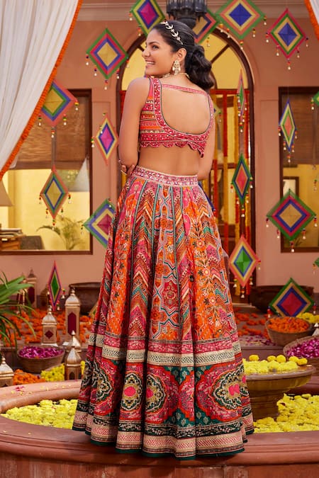 Kalista Gulnar Mughal Print Slit Lehenga Set With Pant 