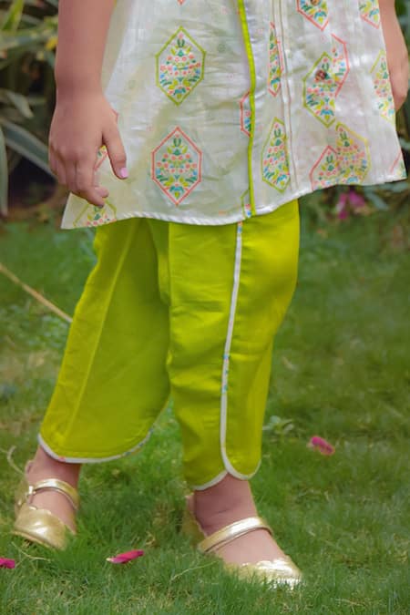 Shop Little Shiro Off White Cotton Satin Lace Tiranga Mughal Print Kurta With Dhoti Pant Online at Aza Fashions Shop_Little Shiro_Off White Cotton Satin Lace Tiranga Mughal Print Kurta With Dhoti Pant_Online_at_Aza_Fashions