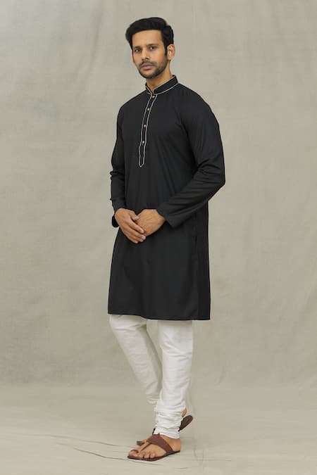 Buy_Arihant Rai Sinha_Black Cotton Embroidery Plain Straight Kurta With Churidar _Online_at_Aza_Fashions
