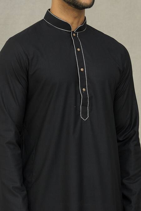 Shop_Arihant Rai Sinha_Black Cotton Embroidery Plain Straight Kurta With Churidar _Online_at_Aza_Fashions
