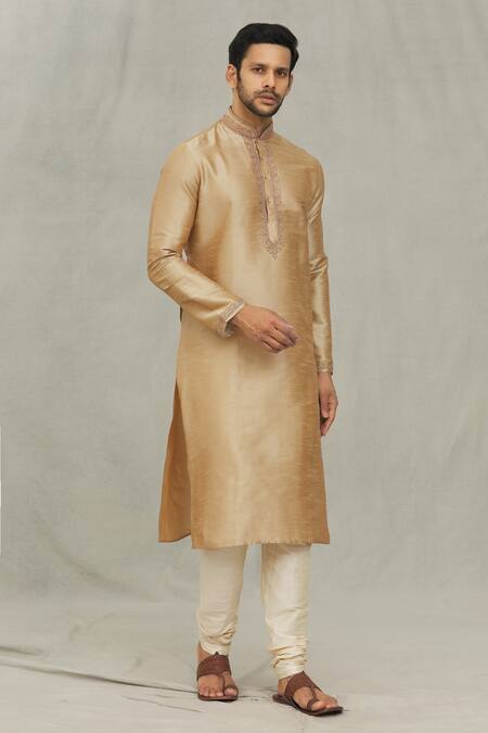 Buy Arihant Rai Sinha Beige , Chanderi Embroidery Tonal Placket Kurta And Churidar Set Online at Aza Fashions Buy_Arihant Rai Sinha_Beige , Chanderi Embroidery Tonal Placket Kurta And Churidar Set _Online_at_Aza_Fashions