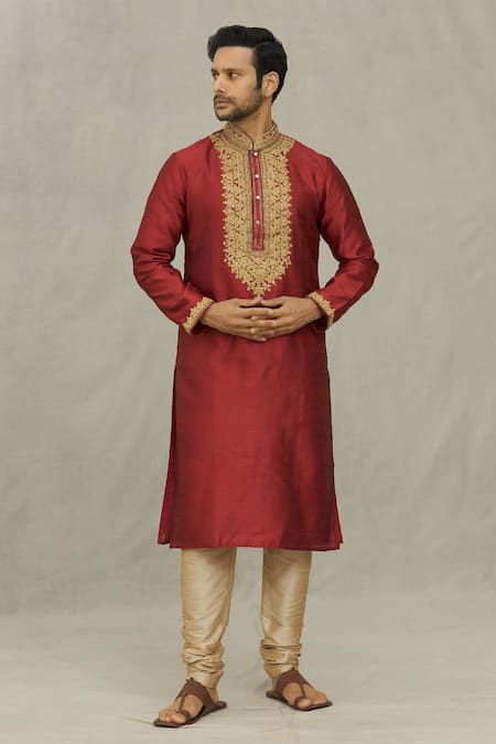 Arihant Rai Sinha Floral Embroidered Yoke Kurta With Churidar 