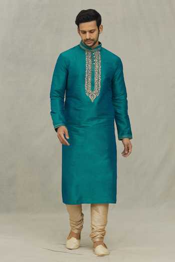 Arihant Rai Sinha Floral Embroidered Placket Kurta With Churidar 