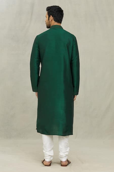 Shop Arihant Rai Sinha Green Silk Embroidery Swirl Threadwork Placket Kurta With Churidar at Aza Fashions Shop_Arihant Rai Sinha_Green Silk Embroidery Swirl Threadwork Placket Kurta With Churidar _at_Aza_Fashions