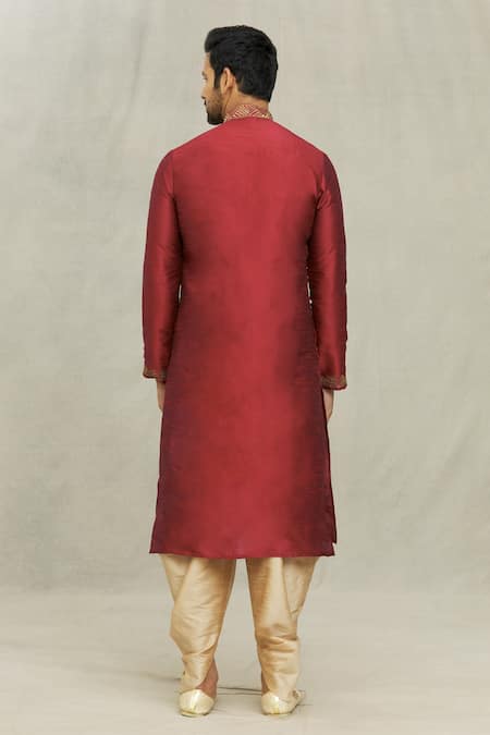 Shop Arihant Rai Sinha Maroon Silk Embroidery, Beads Paisley Resham Kurta And Dhoti Pant Set at Aza Fashions Shop_Arihant Rai Sinha_Maroon Silk Embroidery, Beads Paisley Resham Kurta And Dhoti Pant Set _at_Aza_Fashions