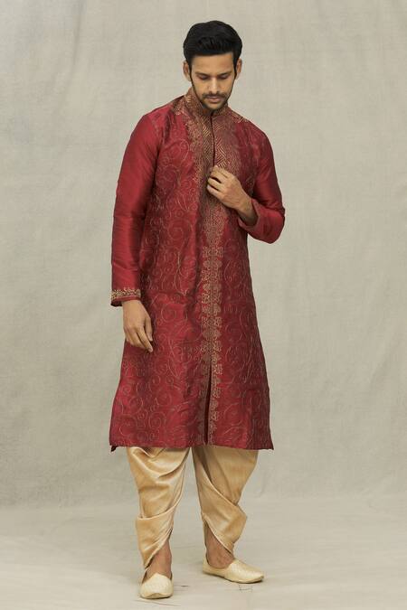 Buy Arihant Rai Sinha Maroon Silk Embroidery, Beads Paisley Resham Kurta And Dhoti Pant Set Online at Aza Fashions Buy_Arihant Rai Sinha_Maroon Silk Embroidery, Beads Paisley Resham Kurta And Dhoti Pant Set _Online_at_Aza_Fashions
