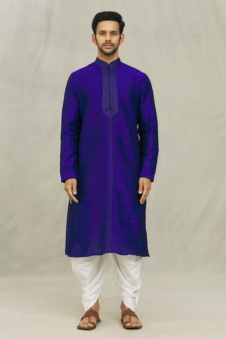 Arihant Rai Sinha_Blue Silk Pintucked Straight Kurta And Dhoti Pant Set_Online_at_Aza_Fashions