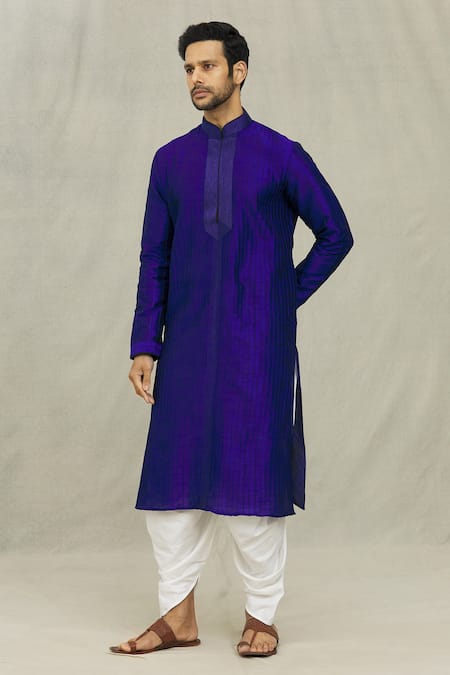 Buy_Arihant Rai Sinha_Blue Silk Pintucked Straight Kurta And Dhoti Pant Set_Online_at_Aza_Fashions