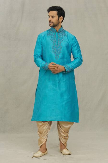 Arihant Rai Sinha_Blue Silk Beads, Embroidery Thread Kurta And Dhoti Pant Set_Online_at_Aza_Fashions