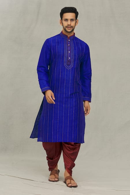 Buy Arihant Rai Sinha Blue Silk Embroidery Thread Kurta And Dhoti Pant Set Online at Aza Fashions Buy_Arihant Rai Sinha_Blue Silk Embroidery Thread Kurta And Dhoti Pant Set_Online_at_Aza_Fashions