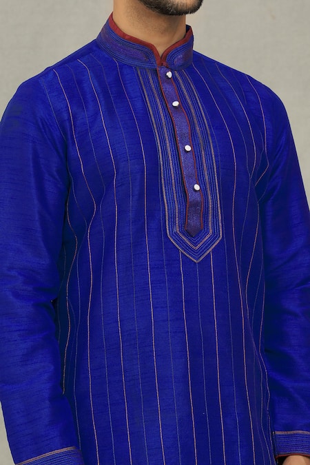 Shop Arihant Rai Sinha Blue Silk Embroidery Thread Kurta And Dhoti Pant Set Online at Aza Fashions Shop_Arihant Rai Sinha_Blue Silk Embroidery Thread Kurta And Dhoti Pant Set_Online_at_Aza_Fashions