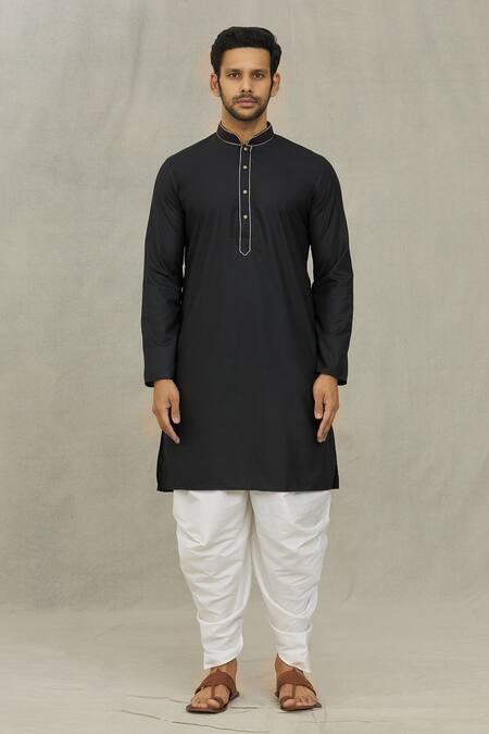 Arihant Rai Sinha_Black Cotton Embroidery Plain Kurta And Dhoti Pant Set _Online_at_Aza_Fashions
