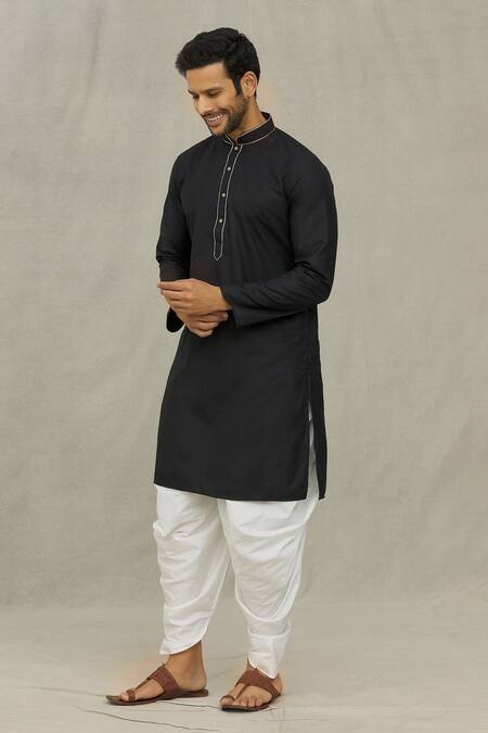 Buy_Arihant Rai Sinha_Black Cotton Embroidery Plain Kurta And Dhoti Pant Set _Online_at_Aza_Fashions