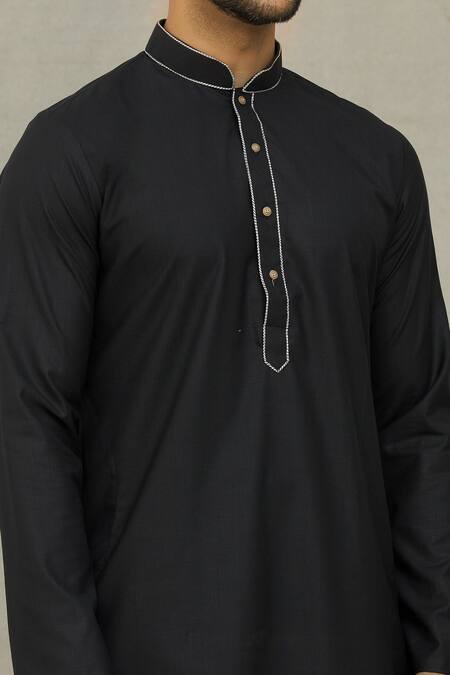 Shop_Arihant Rai Sinha_Black Cotton Embroidery Plain Kurta And Dhoti Pant Set _Online_at_Aza_Fashions