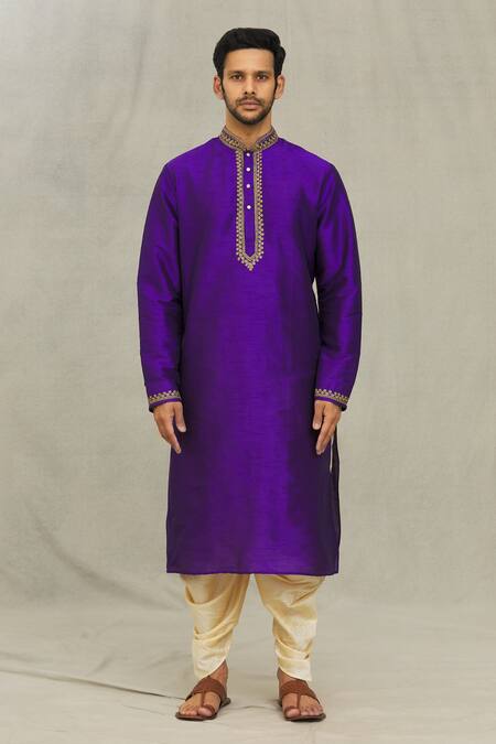 Buy_Arihant Rai Sinha_Purple Silk Embroidery Dori Kurta Set_Online_at_Aza_Fashions