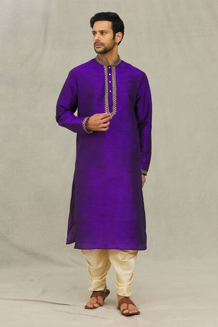 Shop_Arihant Rai Sinha_Purple Silk Embroidery Dori Kurta Set_Online_at_Aza_Fashions