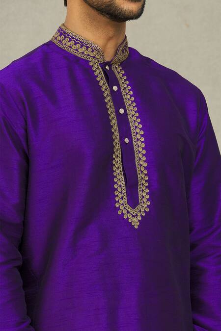 Arihant Rai Sinha_Purple Silk Embroidery Dori Kurta Set_at_Aza_Fashions