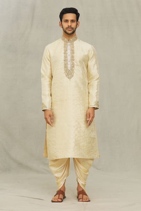 Buy Arihant Rai Sinha Beige Silk Embroidery Thread Kurta Set Online at Aza Fashions Buy_Arihant Rai Sinha_Beige Silk Embroidery Thread Kurta Set _Online_at_Aza_Fashions